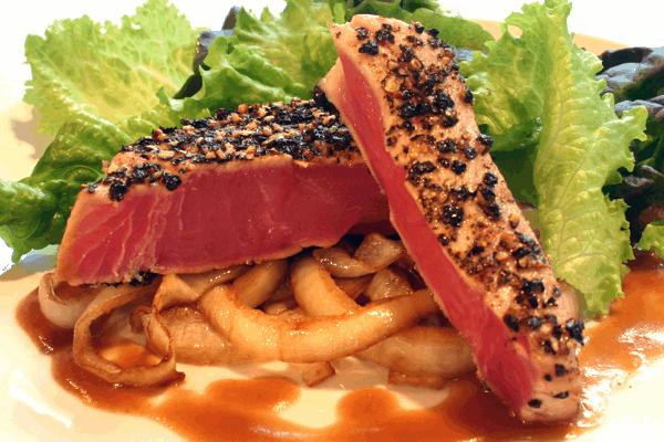 Pepper Seared Ahi with Brandied Brown Sauce